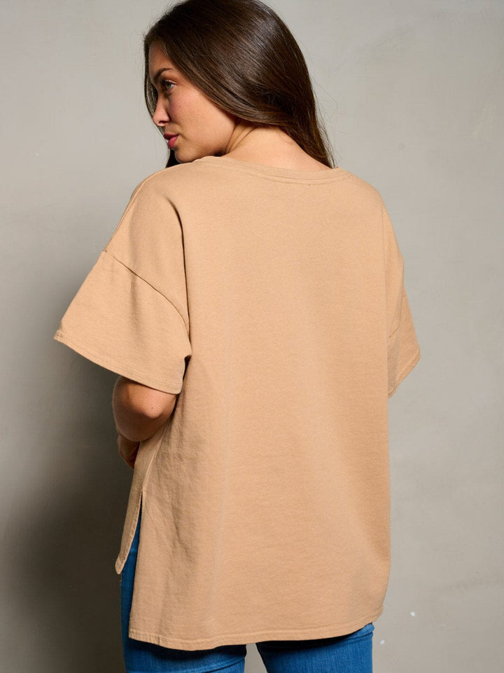 WOMEN'S SHORT SLEEVE STARS DESIGN HIGH-LOW TOP