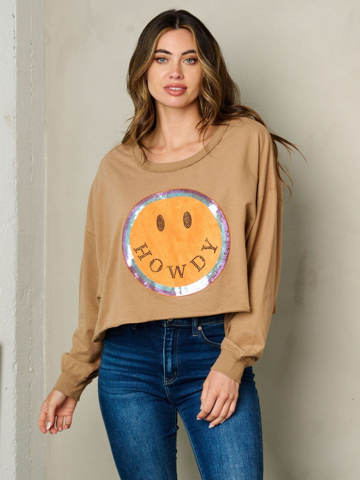 WOMEN'S LONG SLEEVE GRAPHIC SEQUINS DETAILED TOP