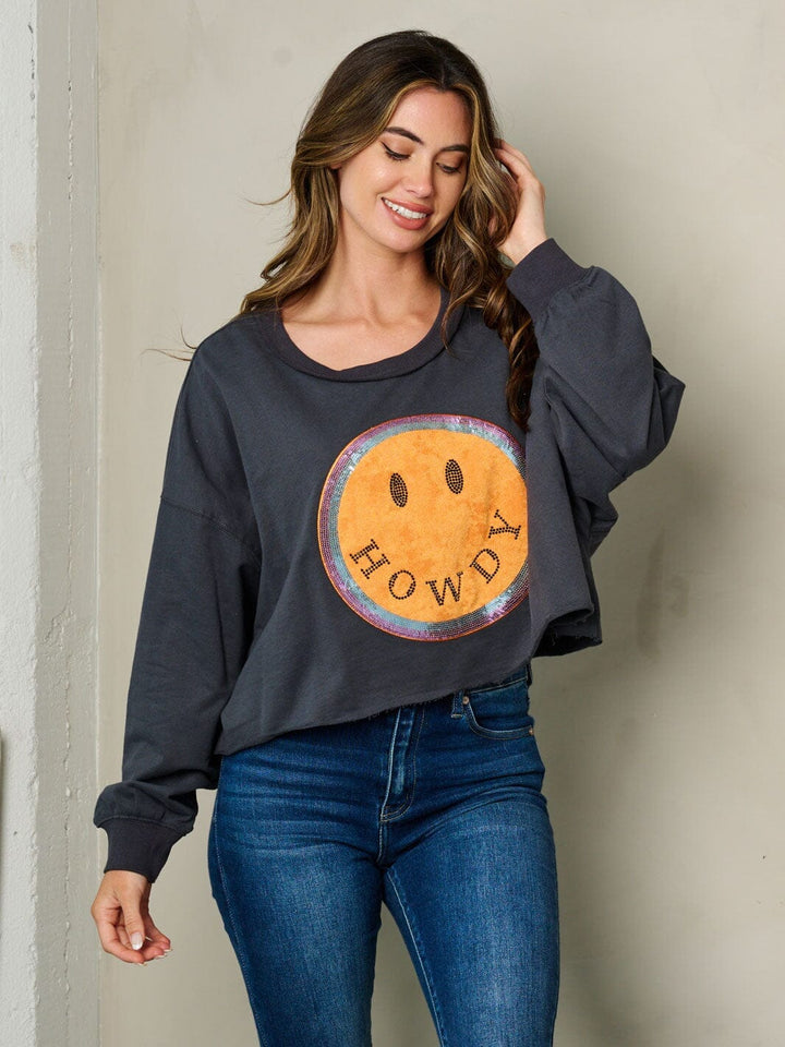 WOMEN'S LONG SLEEVE GRAPHIC SEQUINS DETAILED TOP