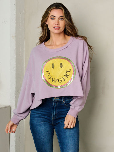 WOMEN'S LONG SLEEVE GRAPHIC SEQUINS DETAILED TOP