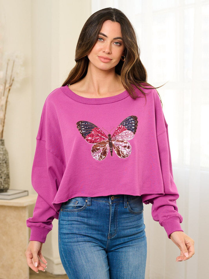 WOMEN'S LONG SLEEVE SEQUINS BUTTERFLY TOP