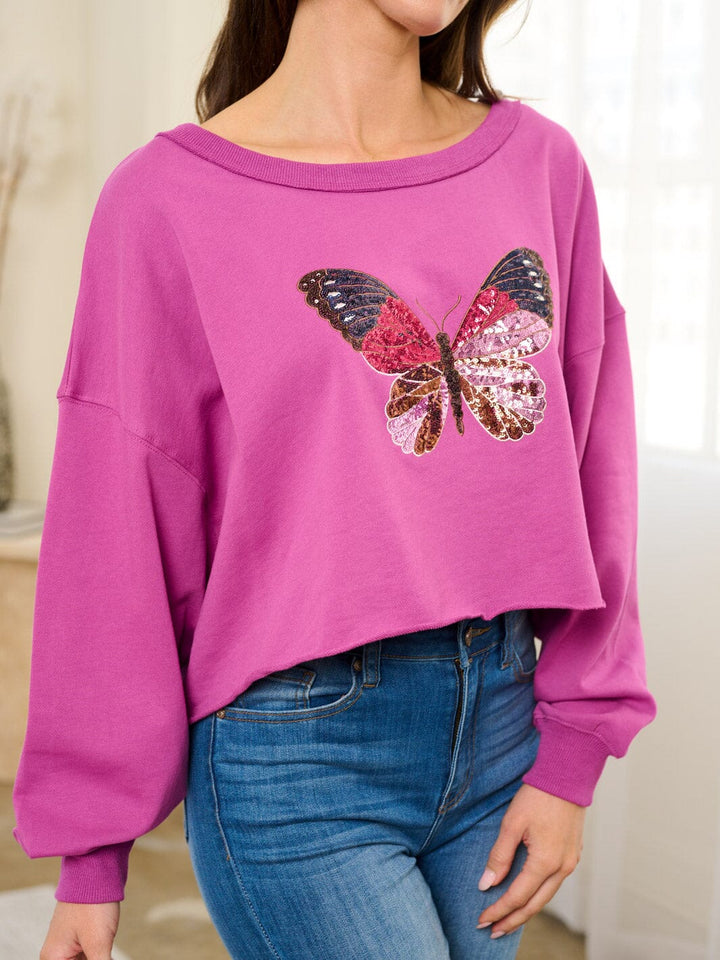 WOMEN'S LONG SLEEVE SEQUINS BUTTERFLY TOP