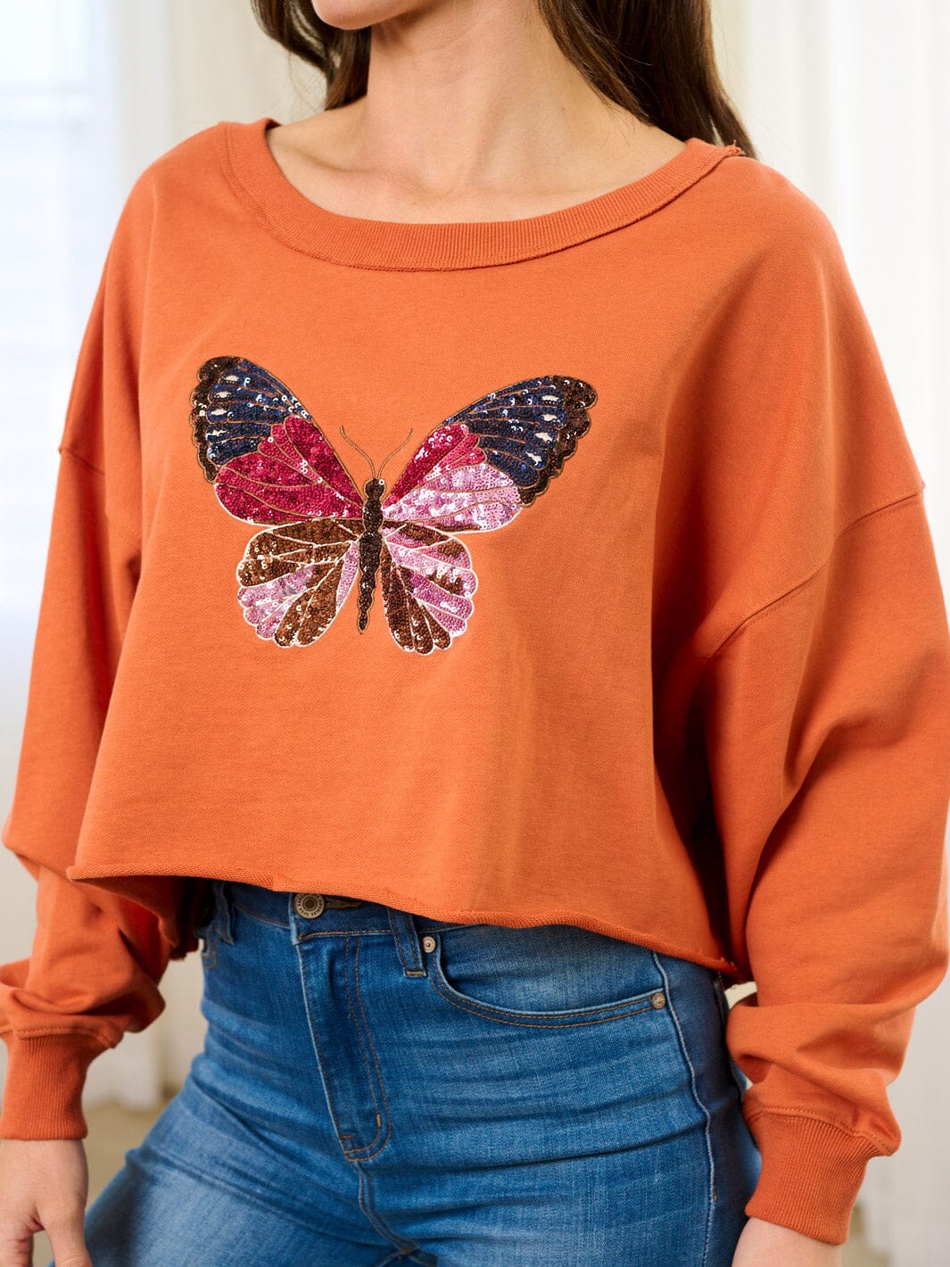 WOMEN'S LONG SLEEVE SEQUINS BUTTERFLY TOP