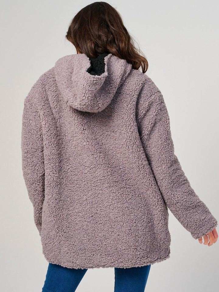 WOMEN'S LONG SLEEVE OPEN FRONT HOODED SHERPA JACKET