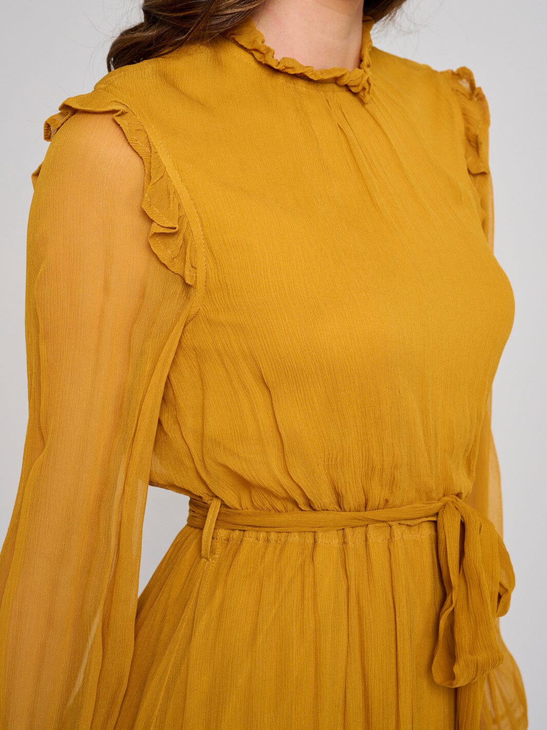 WOMEN'S LONG SLEEVE TIERED SELF TIE MINI DRESS