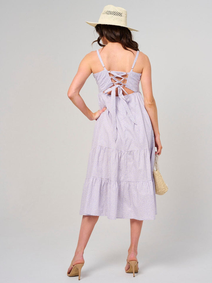 WOMEN'S SLEEVELESS V-NECK OPEN BACK FLORAL MIDI DRESS