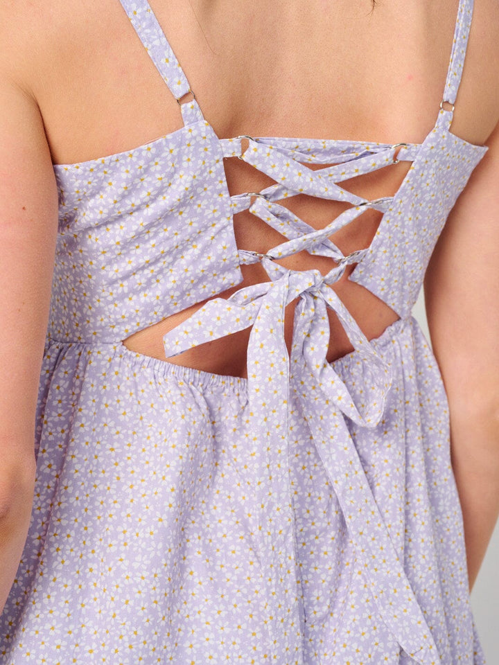 WOMEN'S SLEEVELESS V-NECK OPEN BACK FLORAL MIDI DRESS