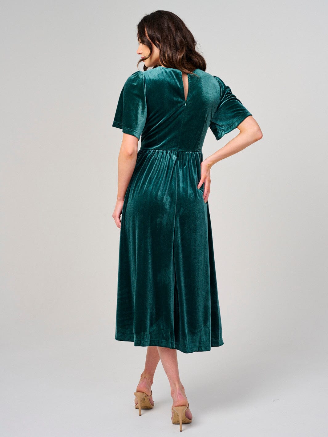 WOMEN'S SHORT SLEEVE V-NECK LACE VELVET MAXI DRESS