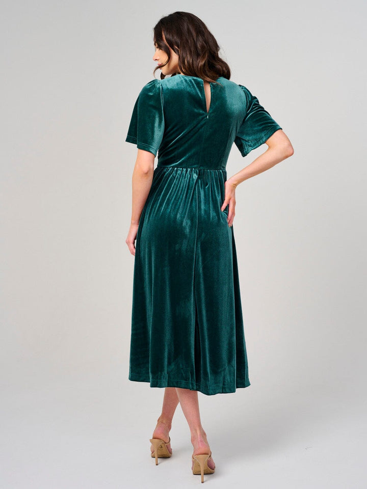 WOMEN'S SHORT SLEEVE V-NECK LACE VELVET MAXI DRESS