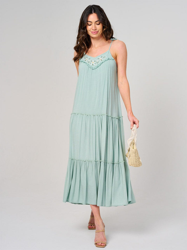 WOMEN'S SLEEVELESS TIERED FLORAL MAXI DRESS