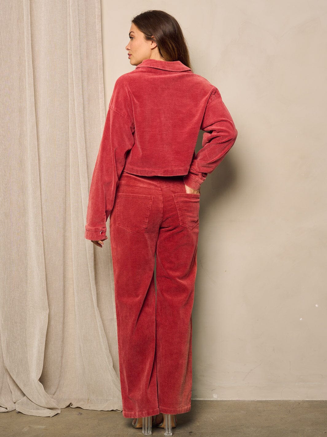 WOMEN'S LONG SLEEVE BUTTON UP TOP & PANTS 2PC. CORDUROY SET