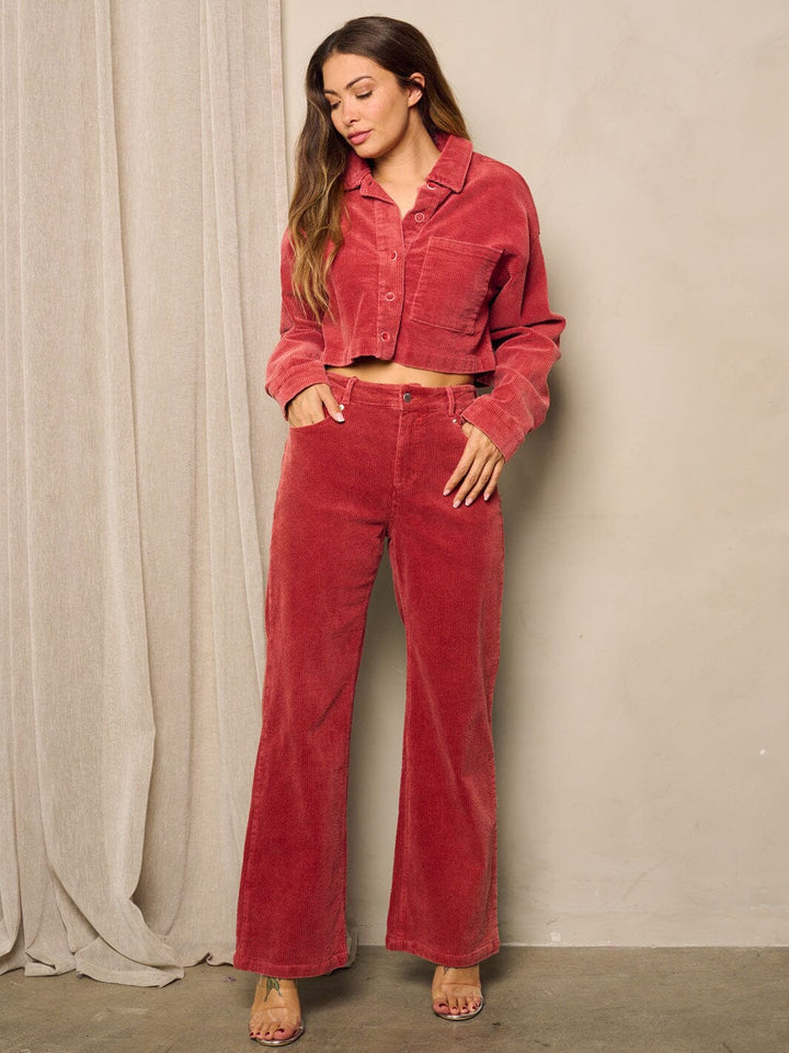 WOMEN'S LONG SLEEVE BUTTON UP TOP & PANTS 2PC. CORDUROY SET