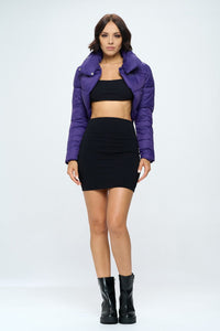 WOMEN'S LONG SLEEVE BUTTON CLOSURE CROP PUFFER JACKET