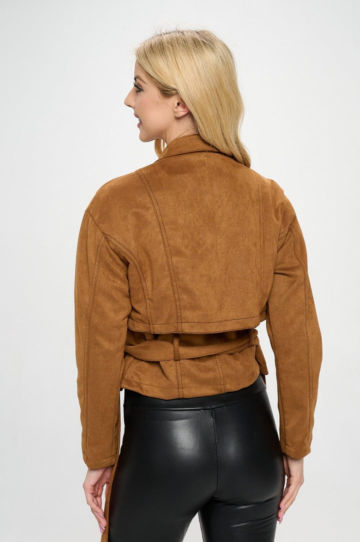 WOMEN'S LONG SLEEVE BUTTON CLOSURE SELF TIE JACKET