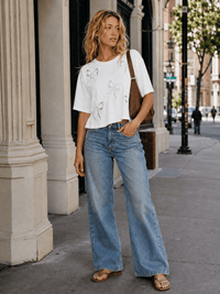 WOMEN'S SHORT SLEEVE LACE BOWS BASIC SHIRT