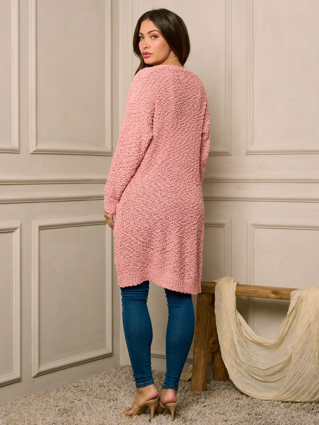 WOMEN'S LONG SLEEVE OPEN FRONT POCKETS CARDIGAN