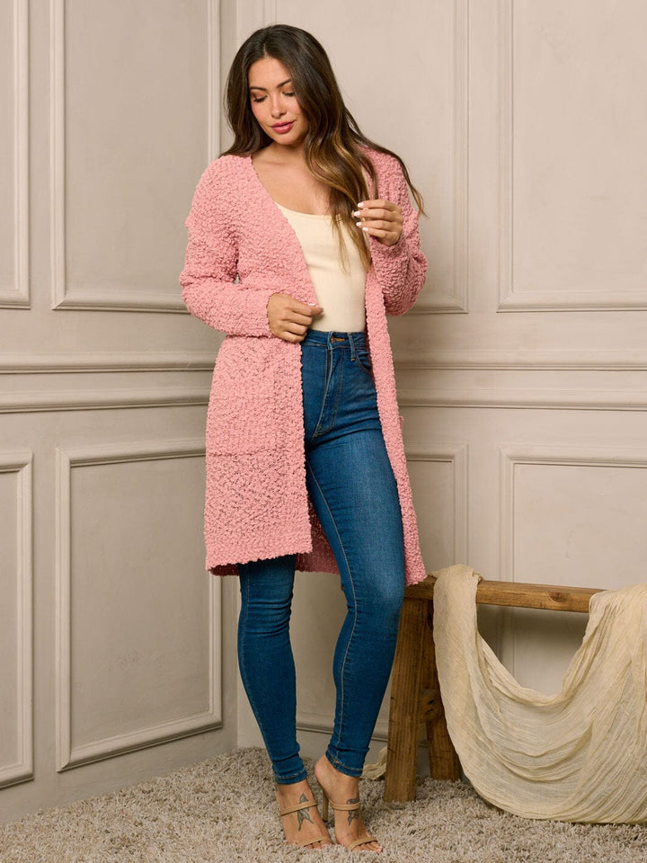 WOMEN'S LONG SLEEVE OPEN FRONT POCKETS CARDIGAN