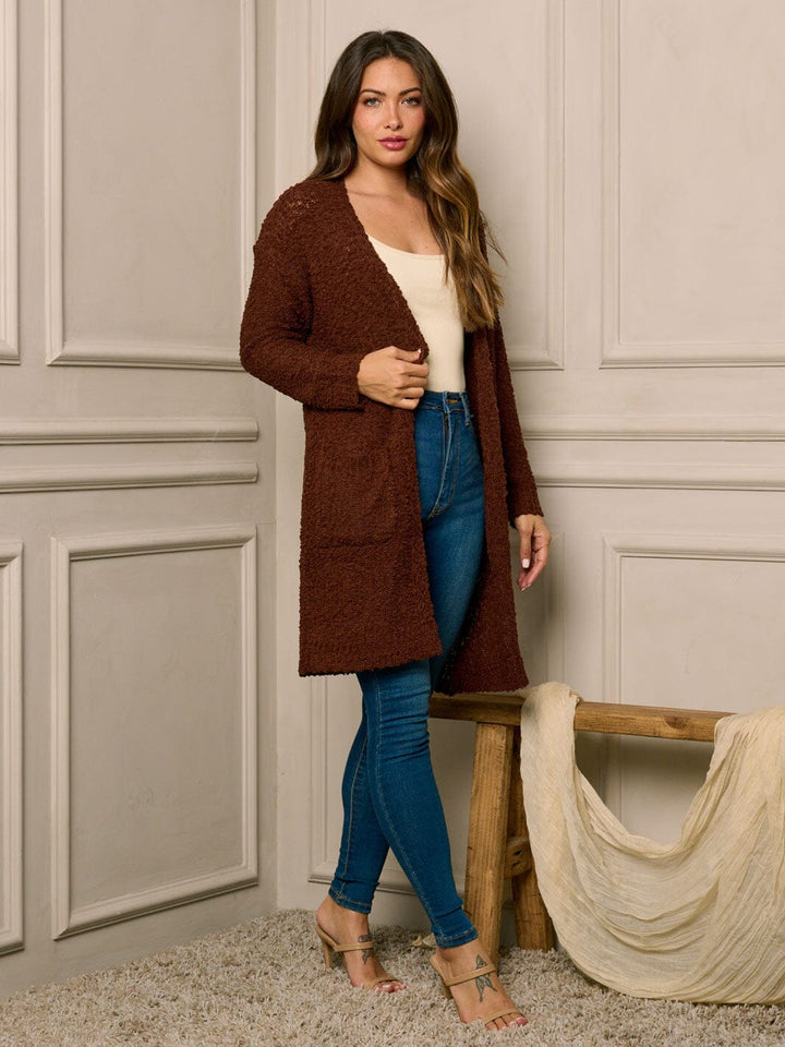 WOMEN'S LONG SLEEVE OPEN FRONT POCKETS CARDIGAN
