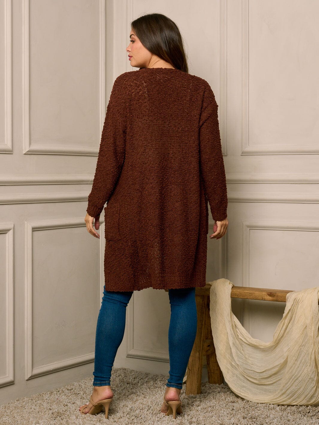 WOMEN'S LONG SLEEVE OPEN FRONT POCKETS CARDIGAN