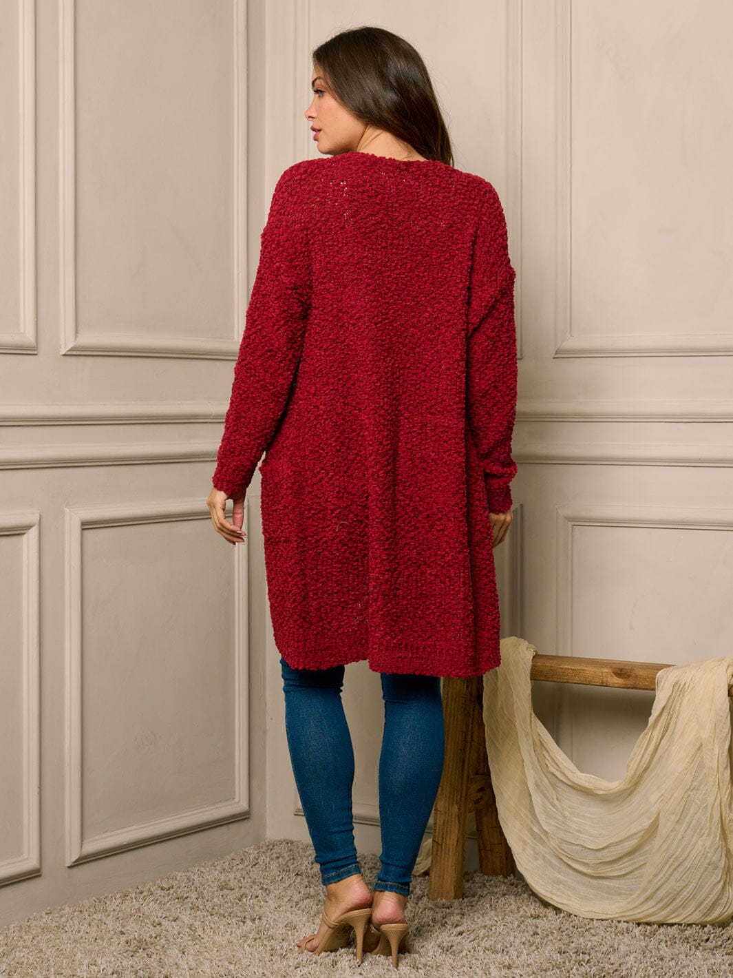 WOMEN'S LONG SLEEVE OPEN FRONT POCKETS CARDIGAN