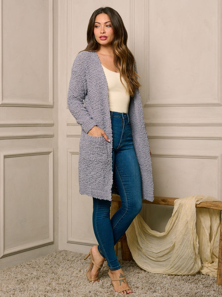 WOMEN'S LONG SLEEVE OPEN FRONT POCKETS CARDIGAN