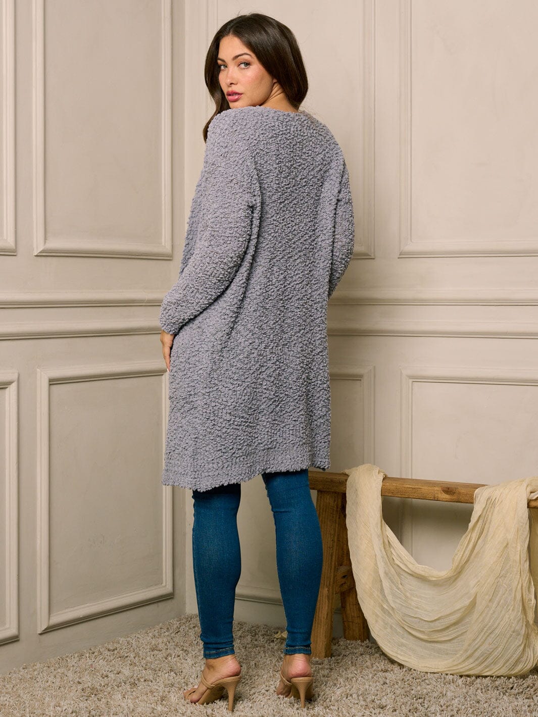 WOMEN'S LONG SLEEVE OPEN FRONT POCKETS CARDIGAN