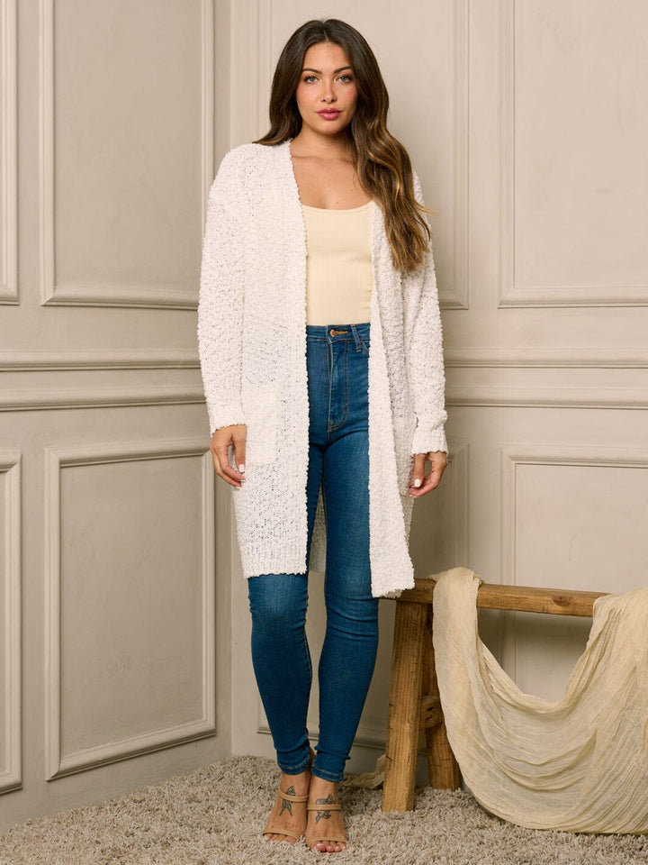 WOMEN'S LONG SLEEVE OPEN FRONT POCKETS CARDIGAN