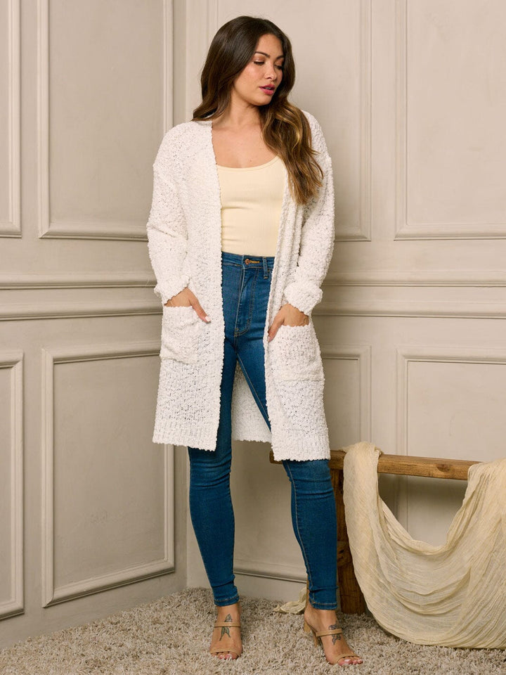 WOMEN'S LONG SLEEVE OPEN FRONT POCKETS CARDIGAN