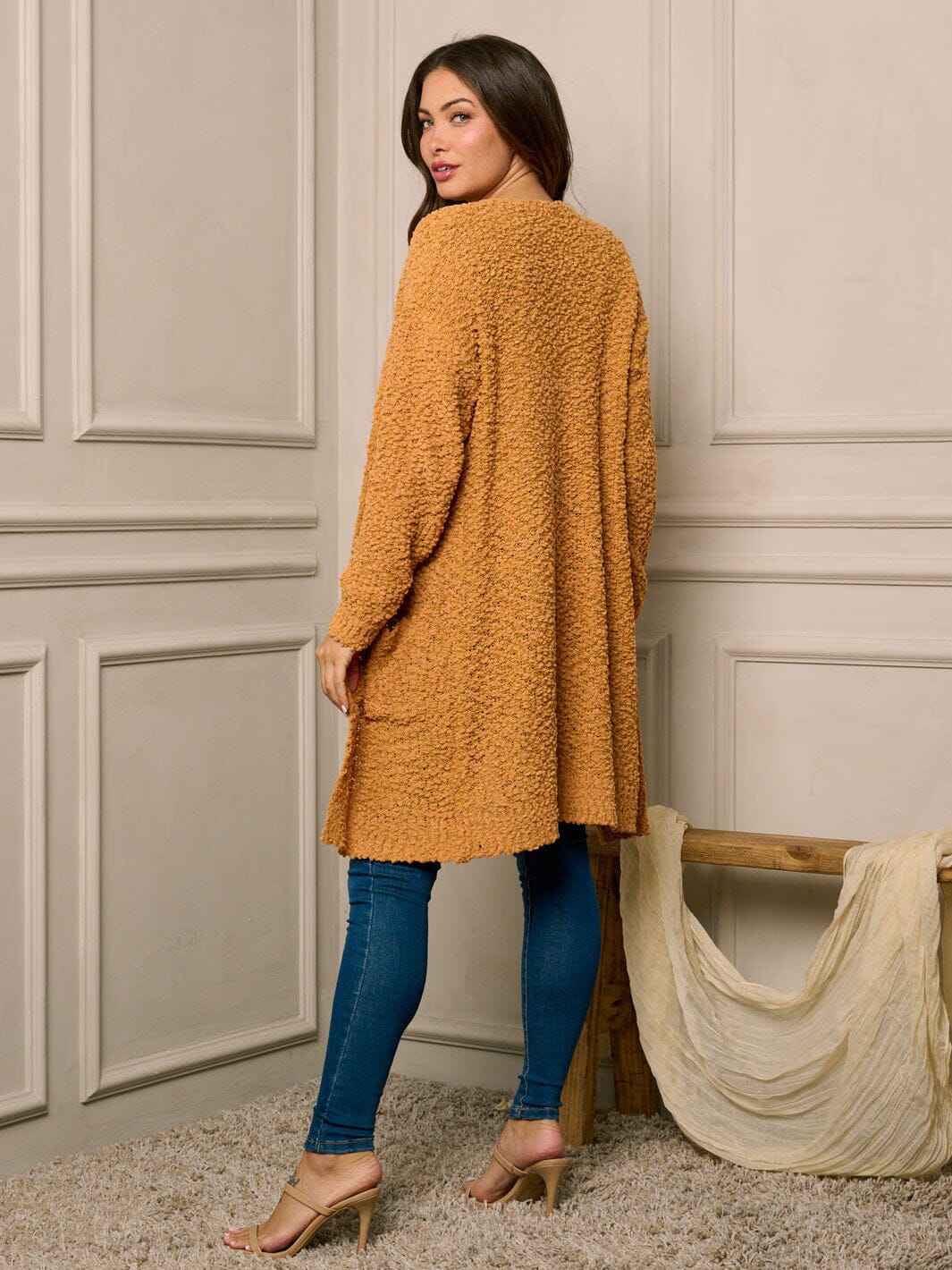 WOMEN'S LONG SLEEVE OPEN FRONT POCKETS CARDIGAN