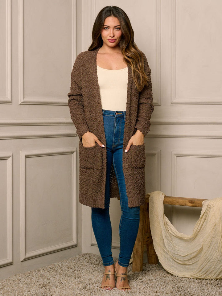 WOMEN'S LONG SLEEVE OPEN FRONT POCKETS CARDIGAN