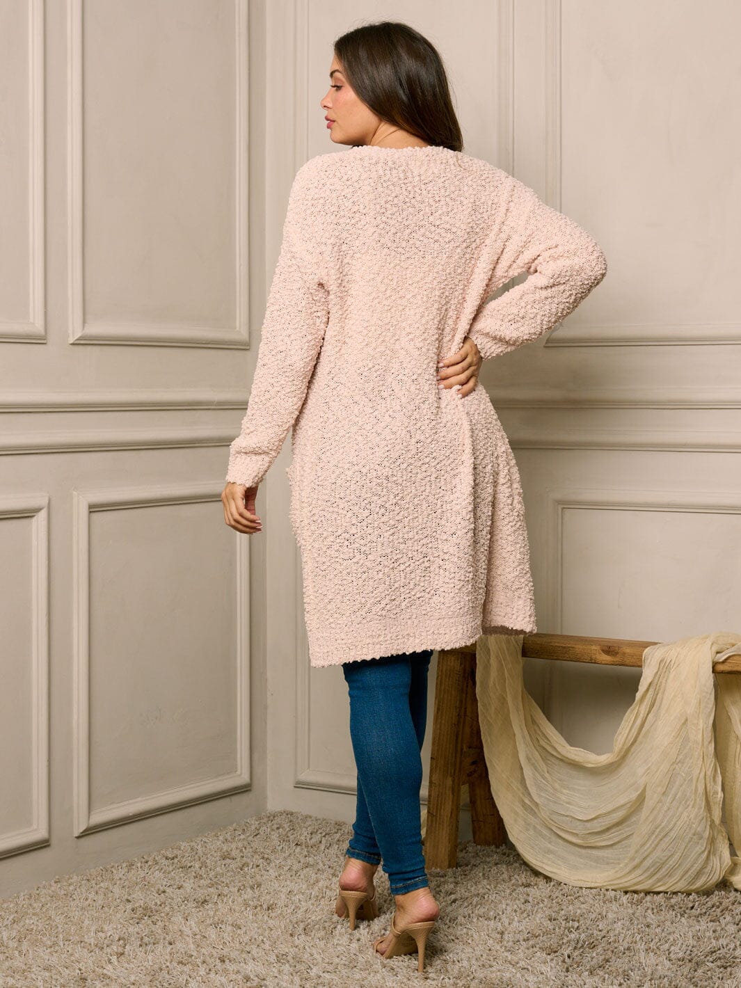 WOMEN'S LONG SLEEVE OPEN FRONT POCKETS CARDIGAN