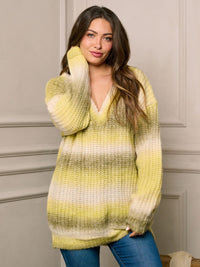 WOMEN'S LONG SLEEVE V-NECK COLORBLOCK PULLOVER SWEATER
