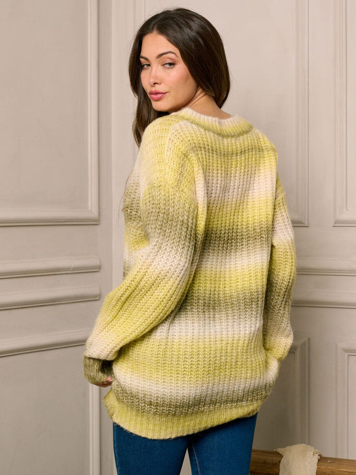 WOMEN'S LONG SLEEVE V-NECK COLORBLOCK PULLOVER SWEATER