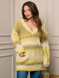 WOMEN'S LONG SLEEVE V-NECK COLORBLOCK PULLOVER SWEATER