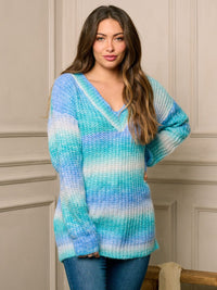 WOMEN'S LONG SLEEVE V-NECK COLORBLOCK PULLOVER SWEATER