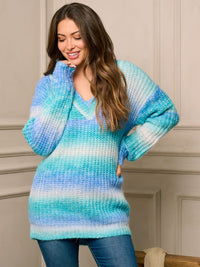 WOMEN'S LONG SLEEVE V-NECK COLORBLOCK PULLOVER SWEATER