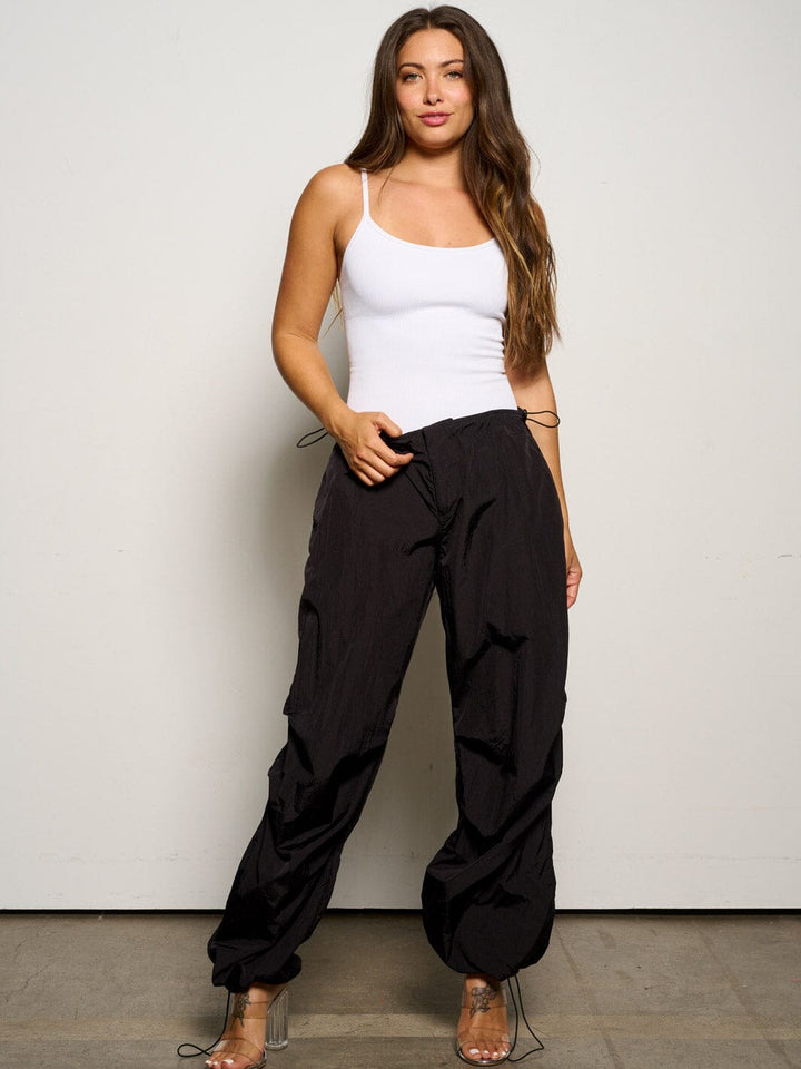 WOMEN'S ELASTIC WAIST POCKETS JOGGER PANTS