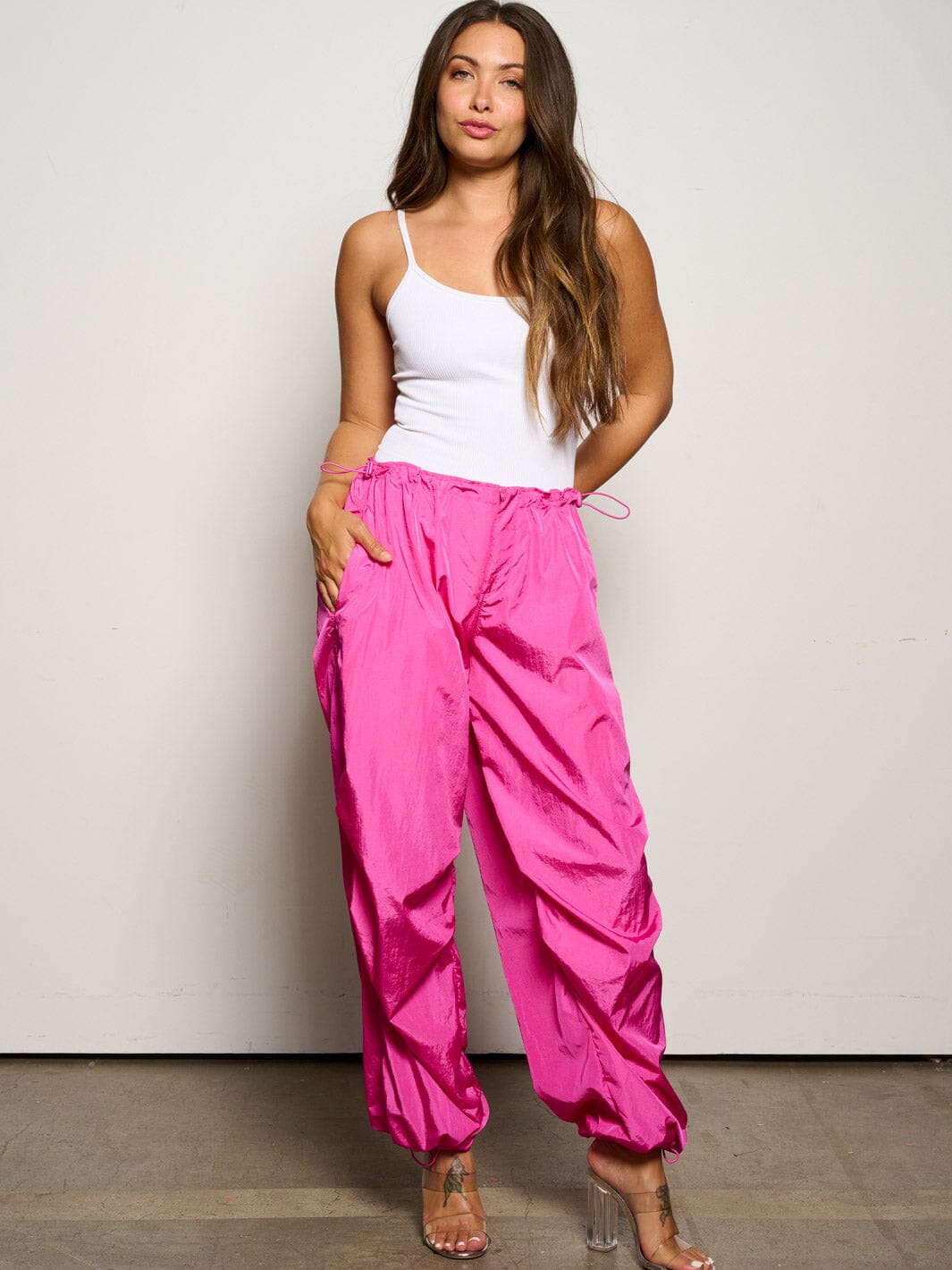 WOMEN'S ELASTIC WAIST POCKETS JOGGER PANTS