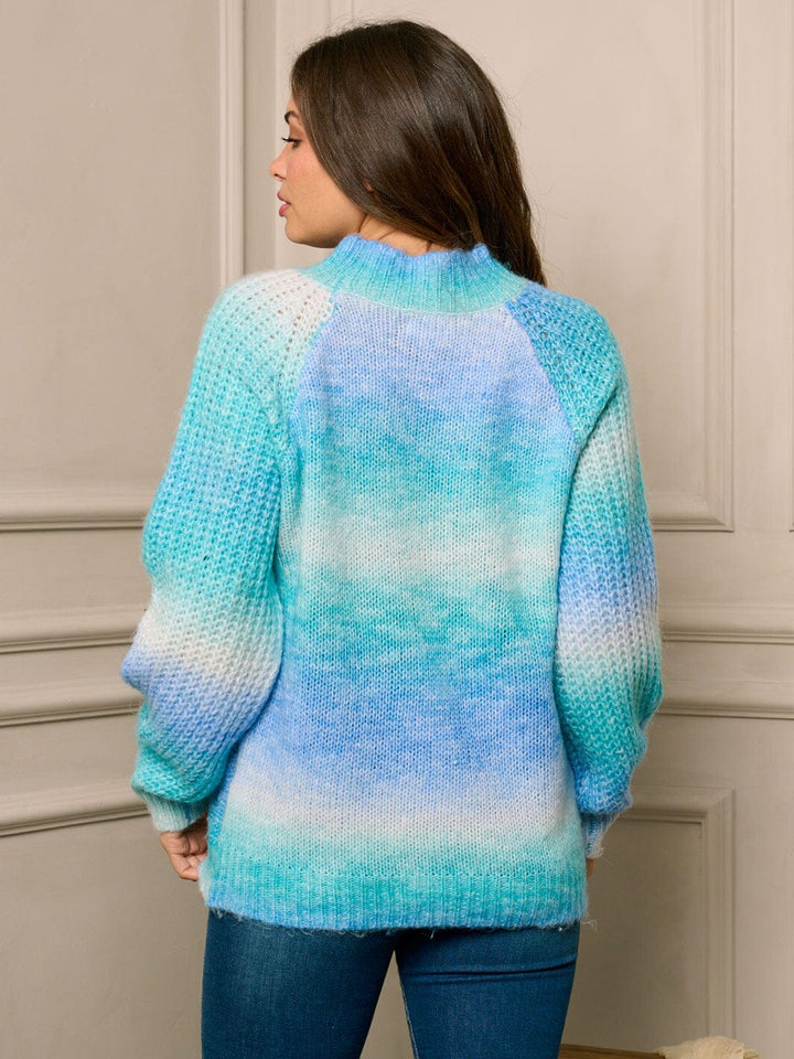 WOMEN'S LONG SLEEVE MULTI COLOR MOCK NECK PULLOVER SWEATER