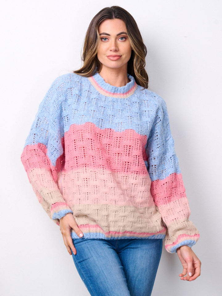 WOMEN'S LONG SLEEVE COLORBLOCK KNIT SWEATER