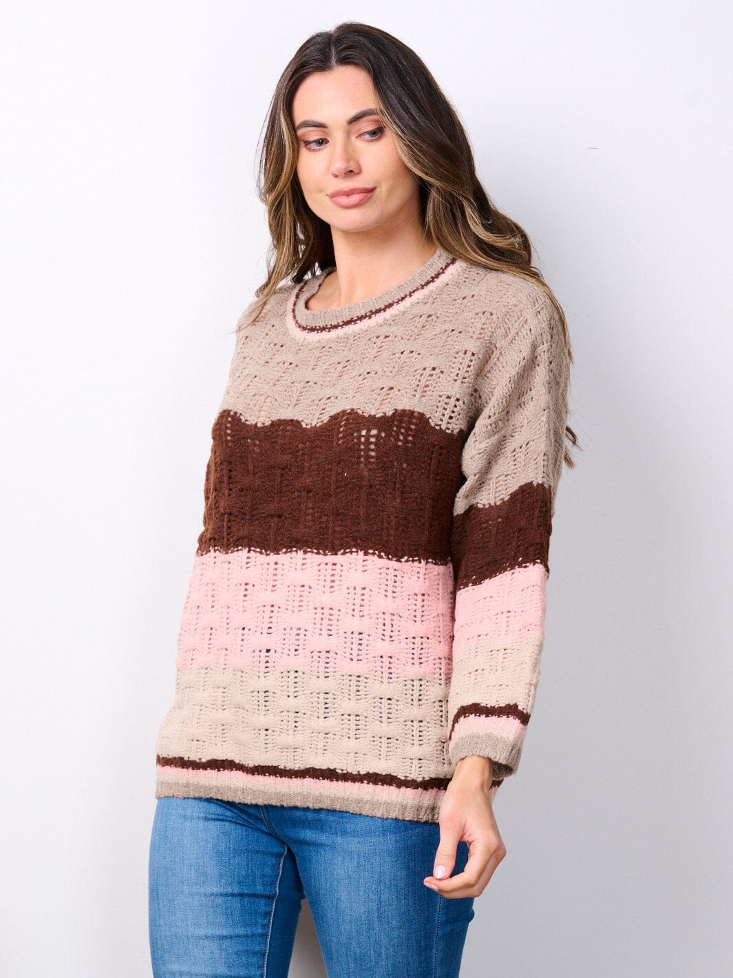 WOMEN'S LONG SLEEVE COLORBLOCK KNIT SWEATER