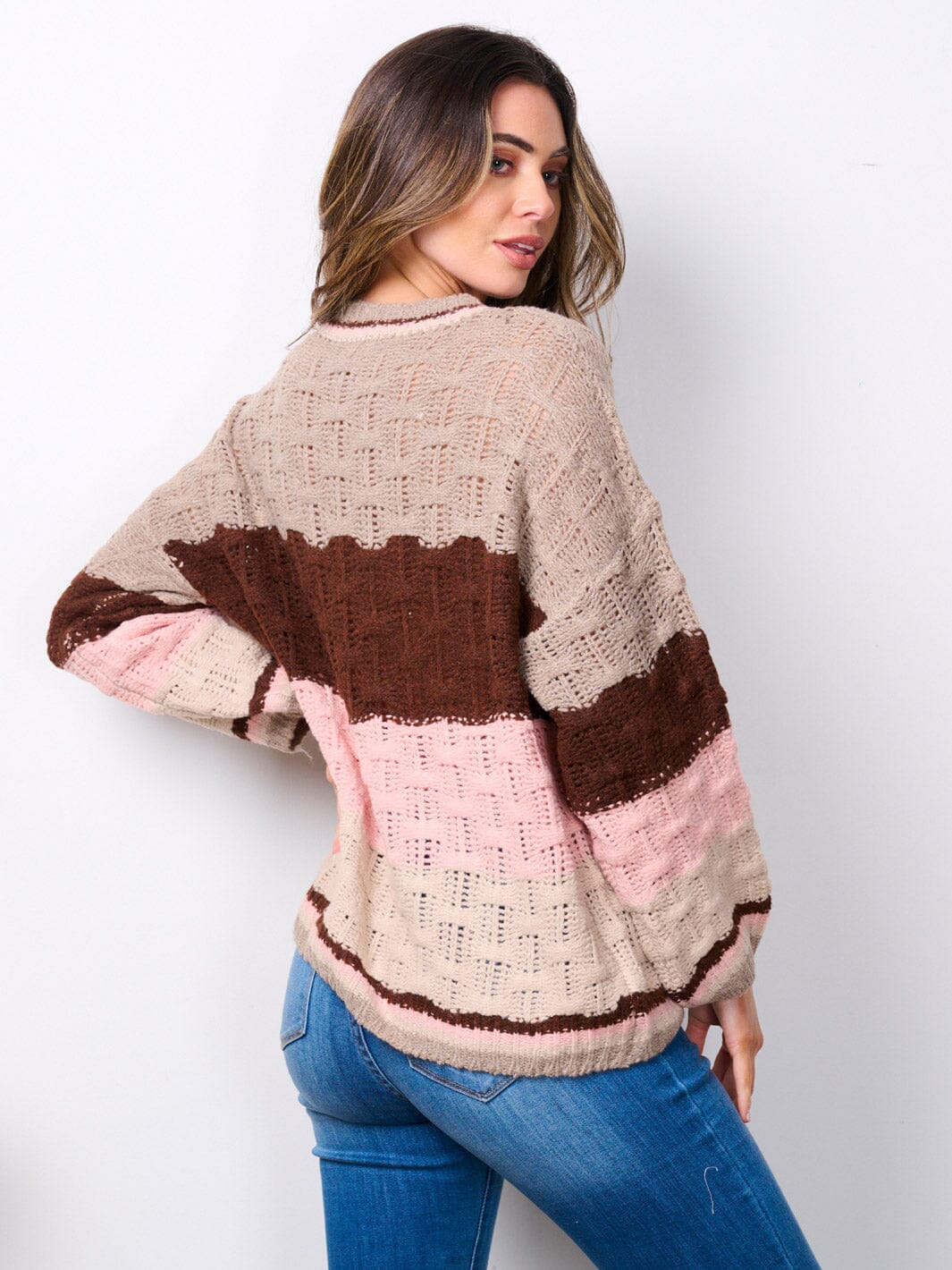 WOMEN'S LONG SLEEVE COLORBLOCK KNIT SWEATER