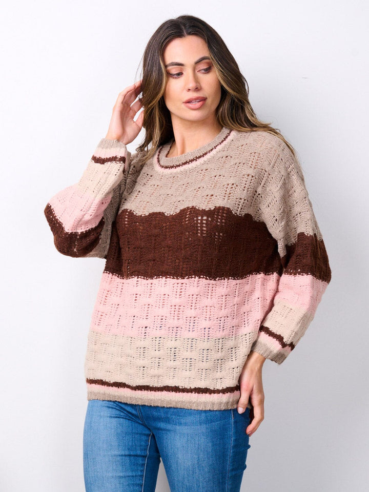 WOMEN'S LONG SLEEVE COLORBLOCK KNIT SWEATER