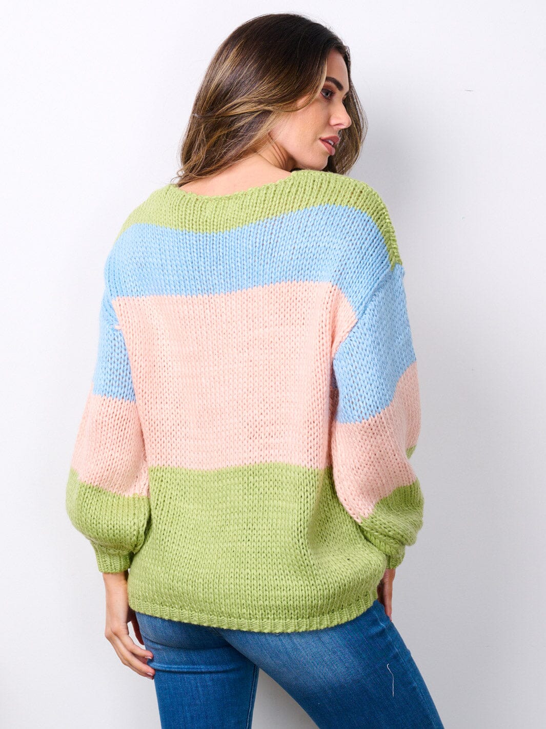 WOMEN'S LONG SLEEVE V-NECK COLORBLOCK SWEATER