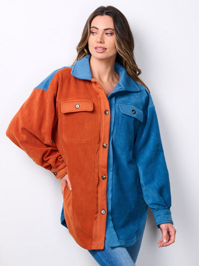 WOMEN'S LONG SLEEVE BUTTON UP OVERSIZED COLORBLOCK TOP