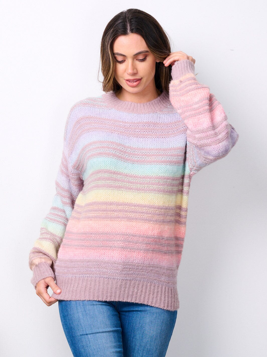 WOMEN'S LONG SLEEVE COLORBLOCK STRIPES SWEATER
