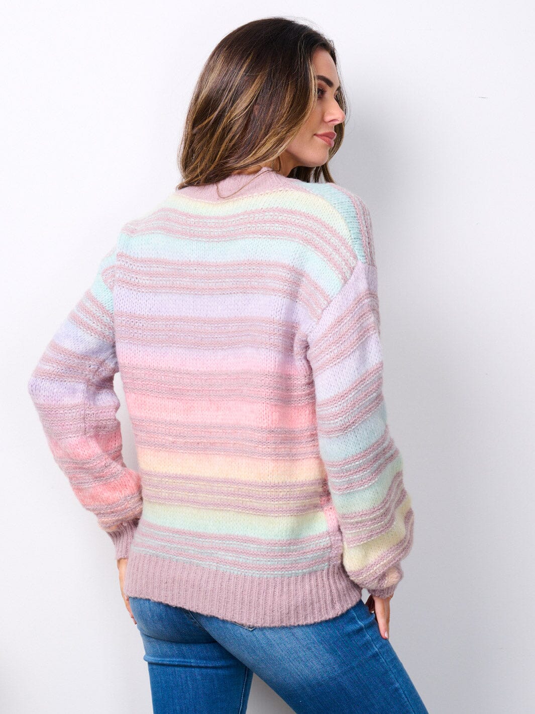 WOMEN'S LONG SLEEVE COLORBLOCK STRIPES SWEATER