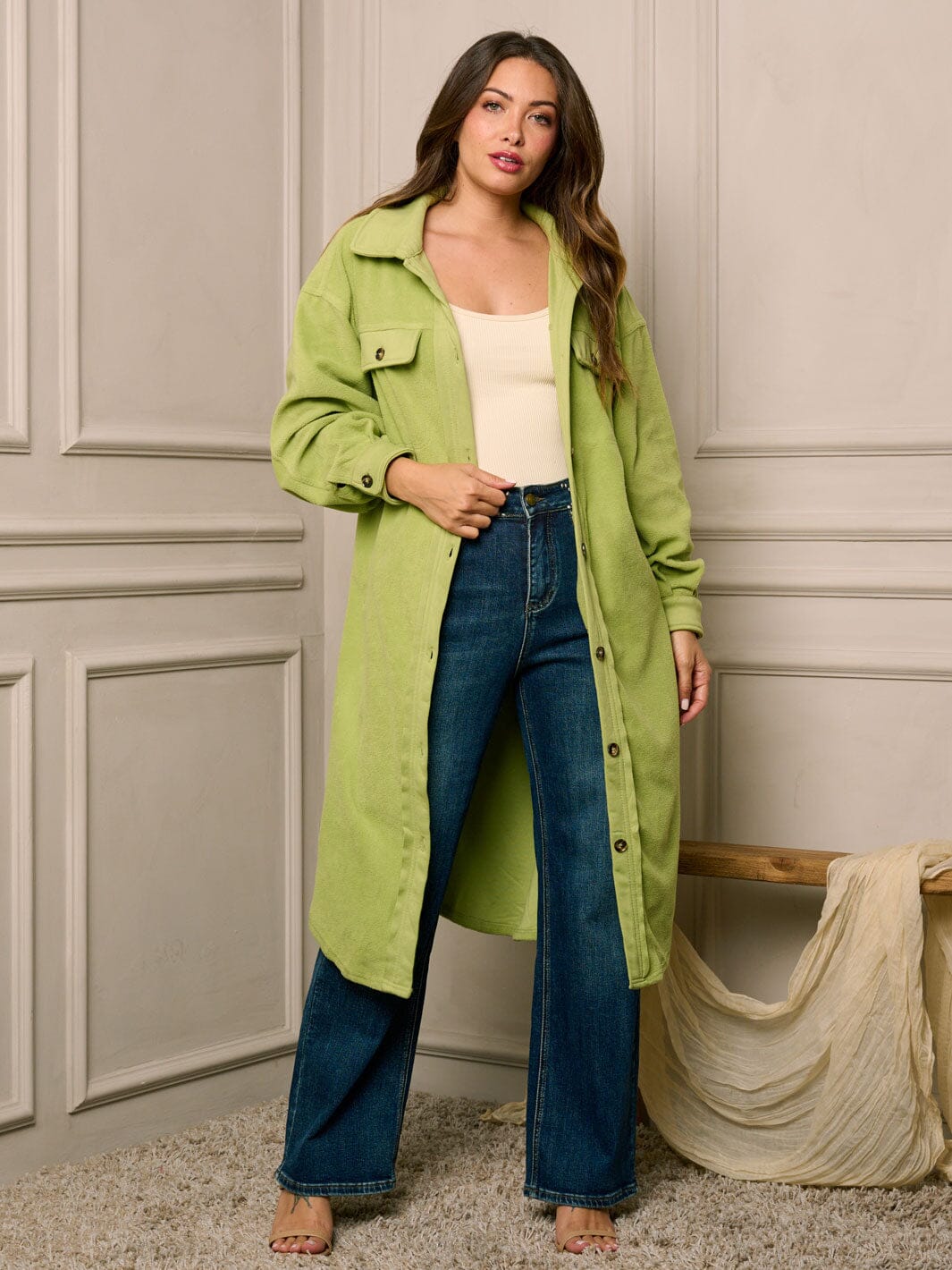 WOMEN'S LONG SLEEVE BUTTON UP POCKETS COAT