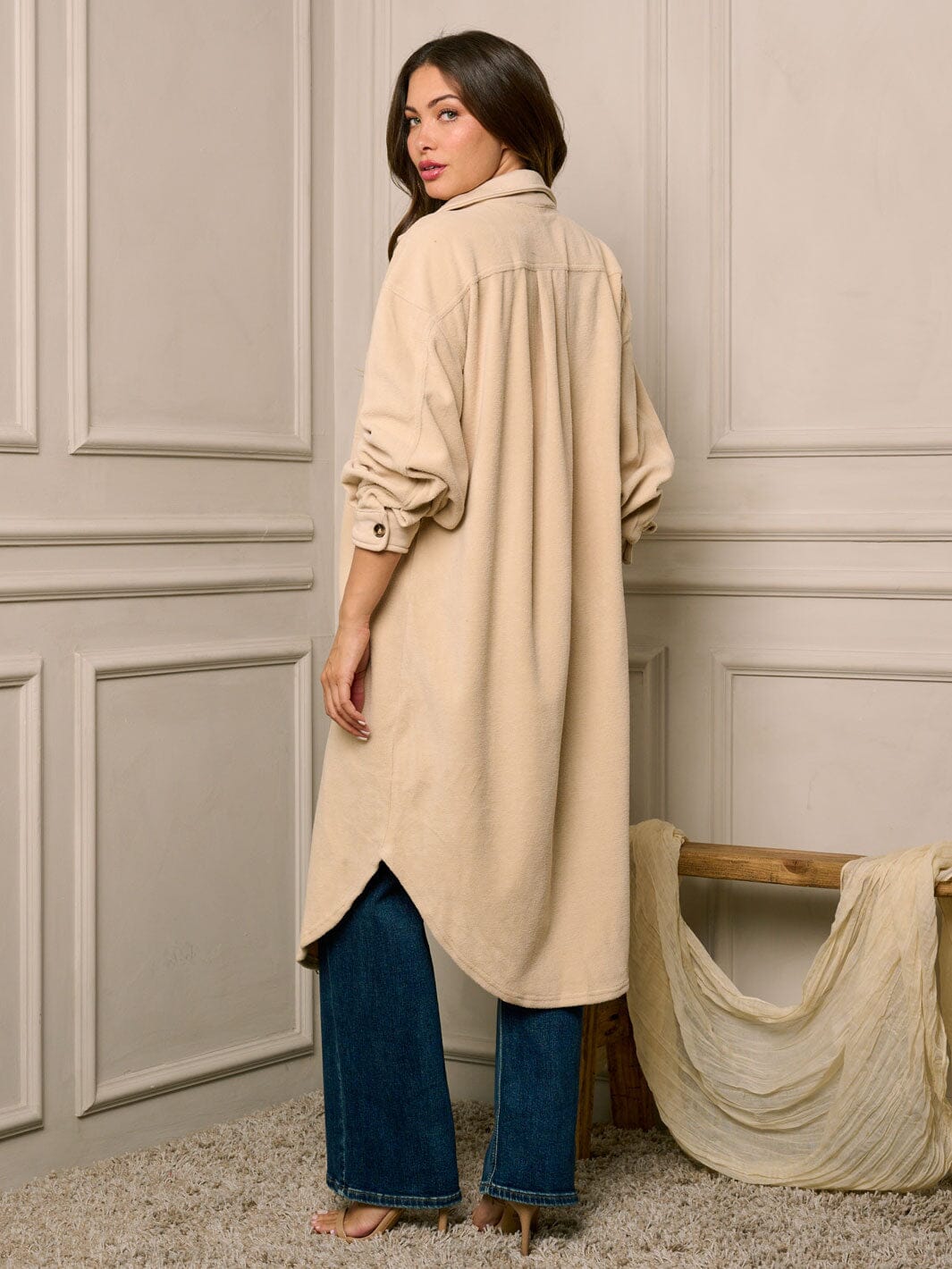 WOMEN'S LONG SLEEVE BUTTON UP POCKETS COAT