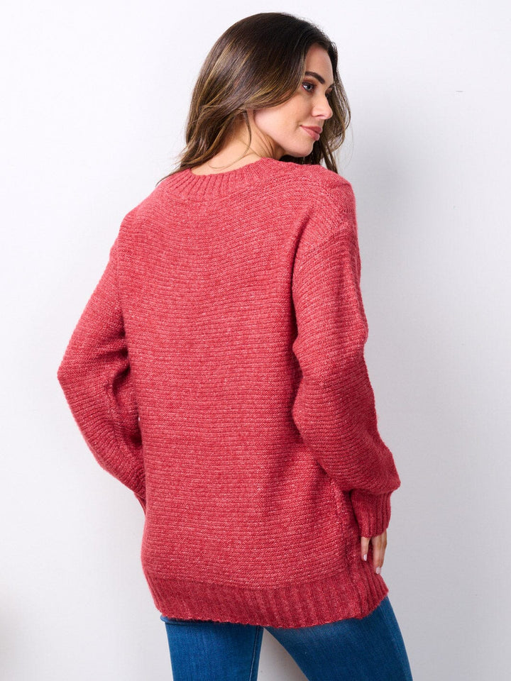WOMEN'S LONG SLEEVE V-NECK KNITTED SWEATER